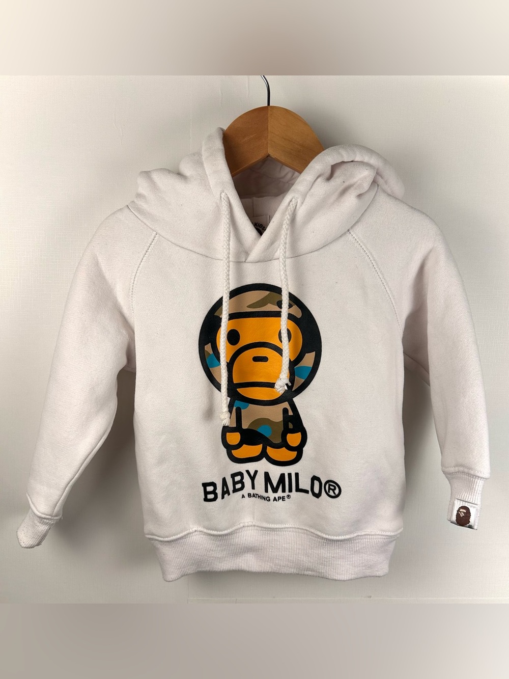 BAPE KIDS Baby Milo Hoodie Size 90 (2T–3T) White Pullover Sweatshirt